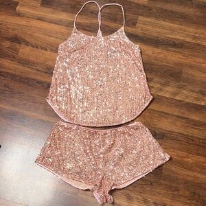 Victoria's Secret Rose Gold Sequin Cami & Short Pajama Set